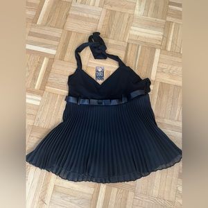 Black Halter Neck Pleated Top